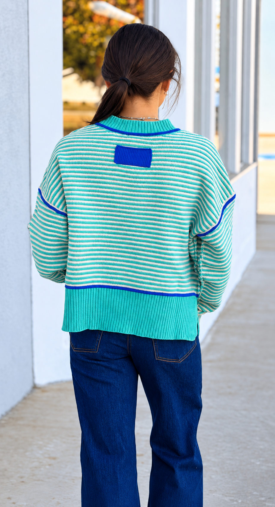 Stripe Knit Sweater, Sea Foam