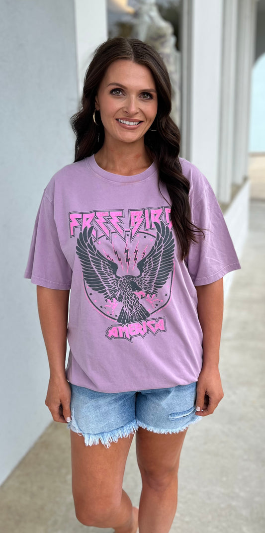 Lavender Free Bird Vintage Eagle Graphic Tee