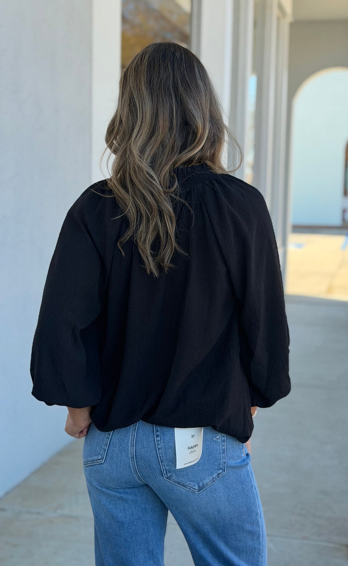 Black Balloon Sleeve Blouse