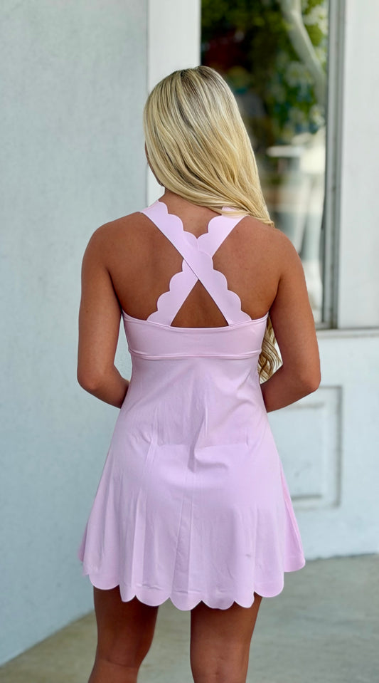 Pink Scalloped Fit & Flare Dress