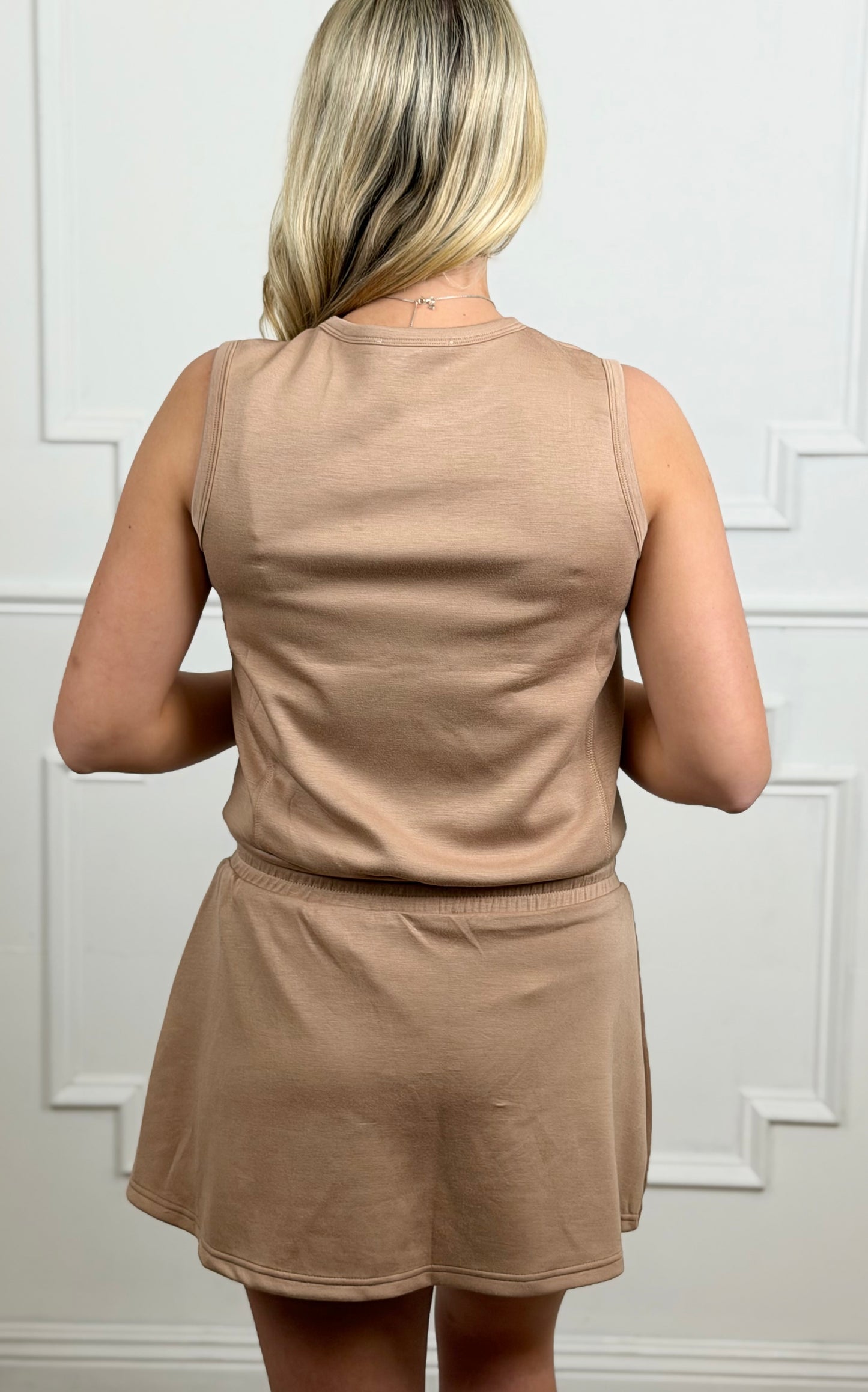 Wrap Front Elastic Waist Skort, Dark Taupe