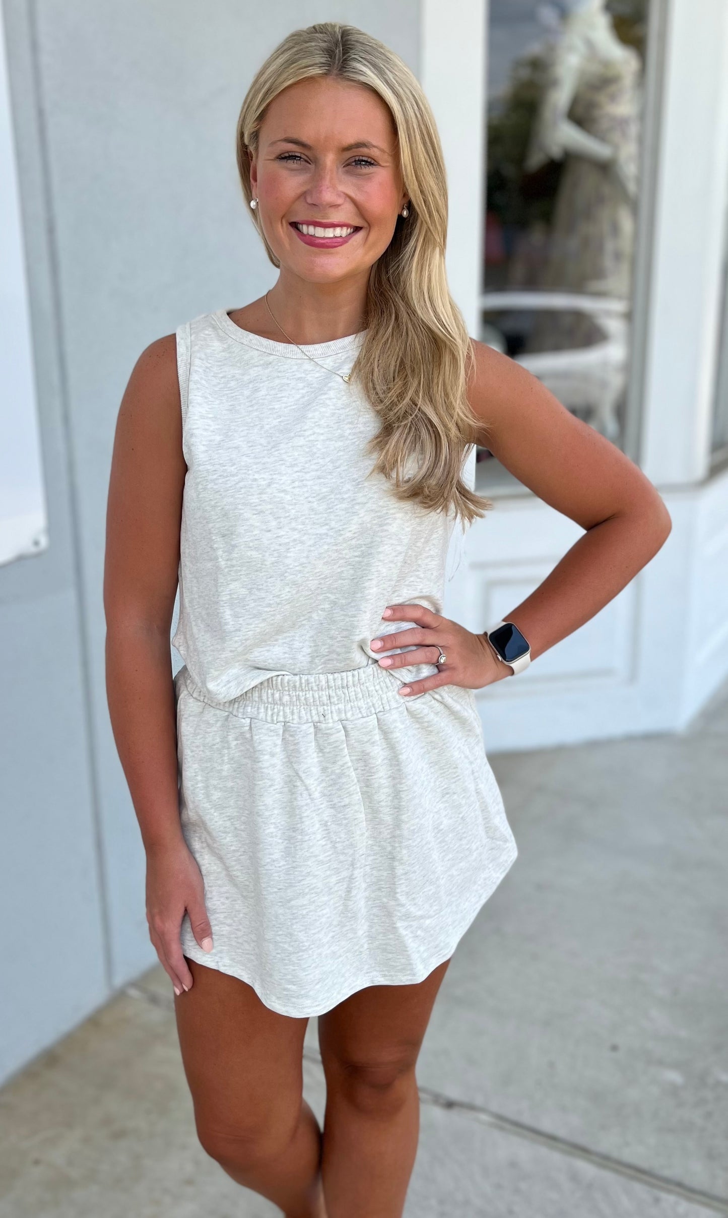 White Melange Kailee Tank/Skort Set