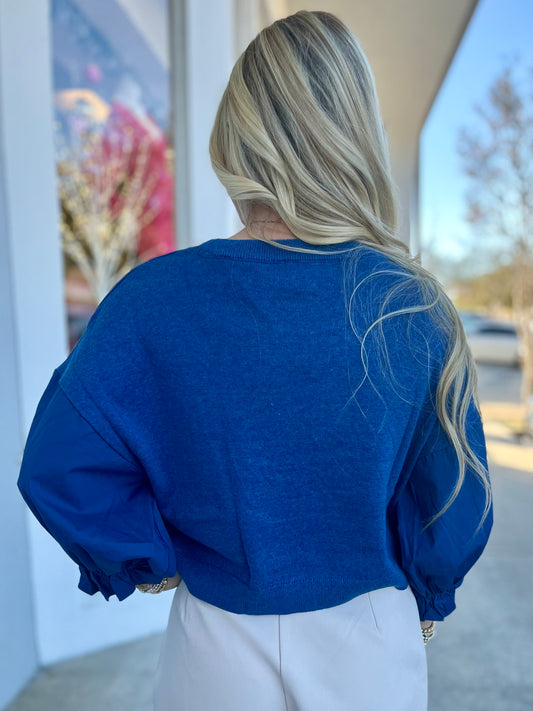 Dk Blue Sweater W Poplin Sleevs