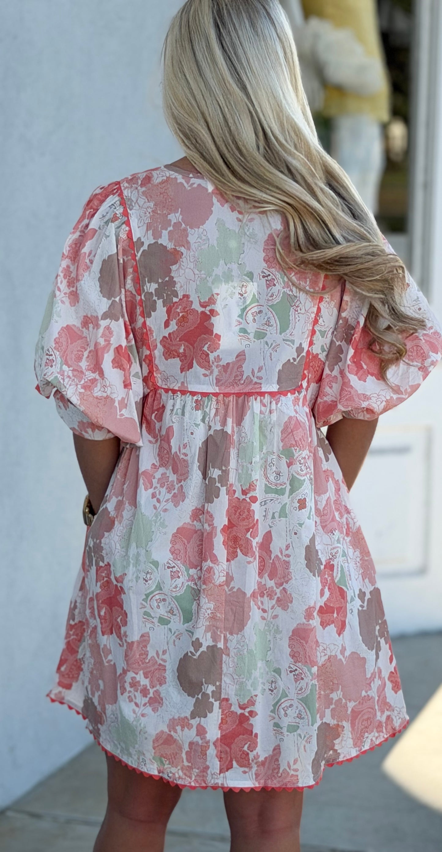 Floral Watercolor Bubble Sleeve Dress