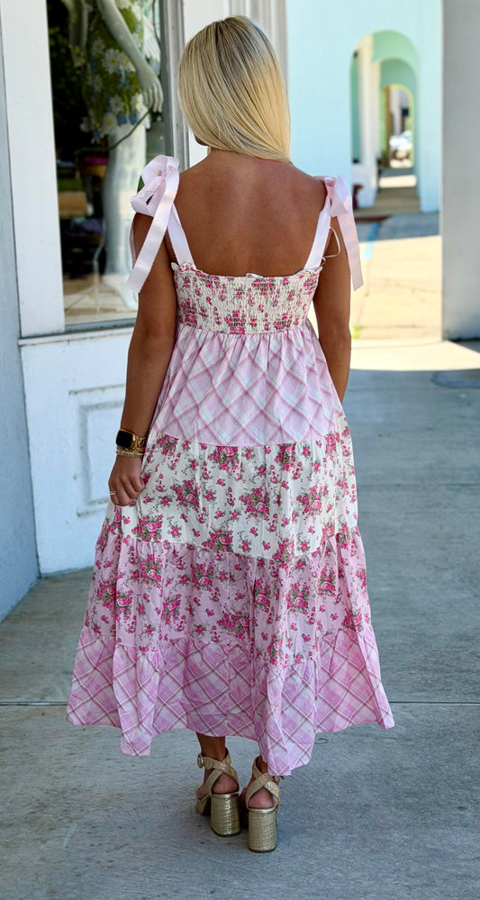 Light Pink Poplin Cotton With Satin Tie Midi