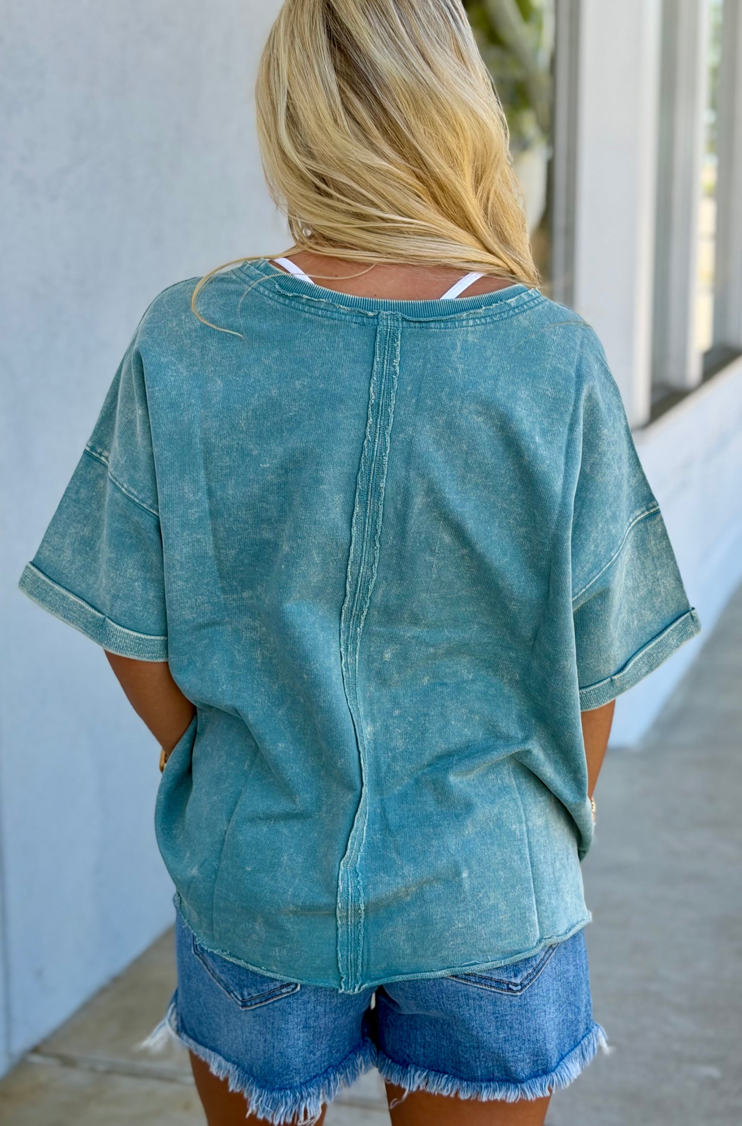 French Terry Acid Wash Tee, Ash Blue