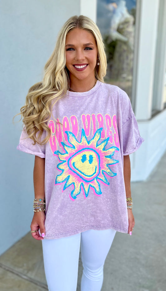 Lavender Good Vibes Sunshine Graphic Tee