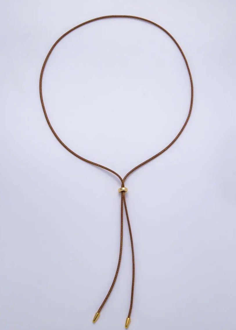 Summer 2mm Faux Paracord Bolo Slide 26in Necklace-Brown