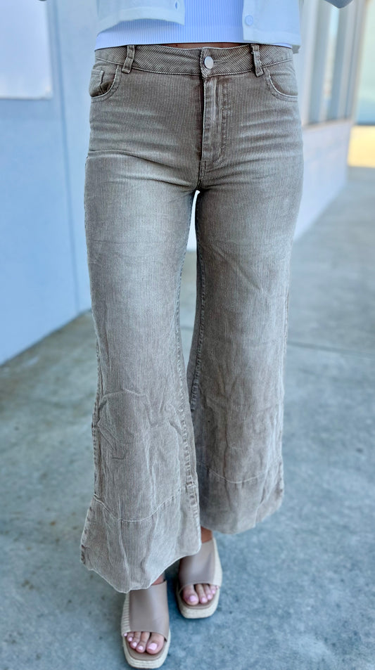 Vintage Taupe Wide Leg Corduroy Pants
