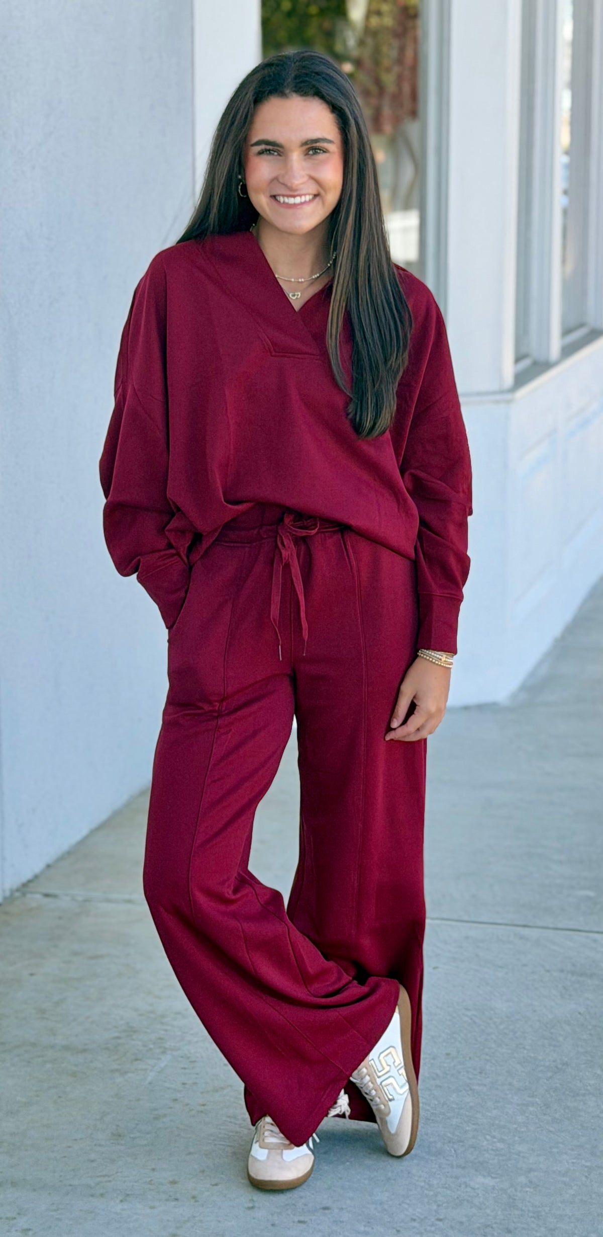 Scuba Collared Pullover & Pants SET, Dk Burgundy