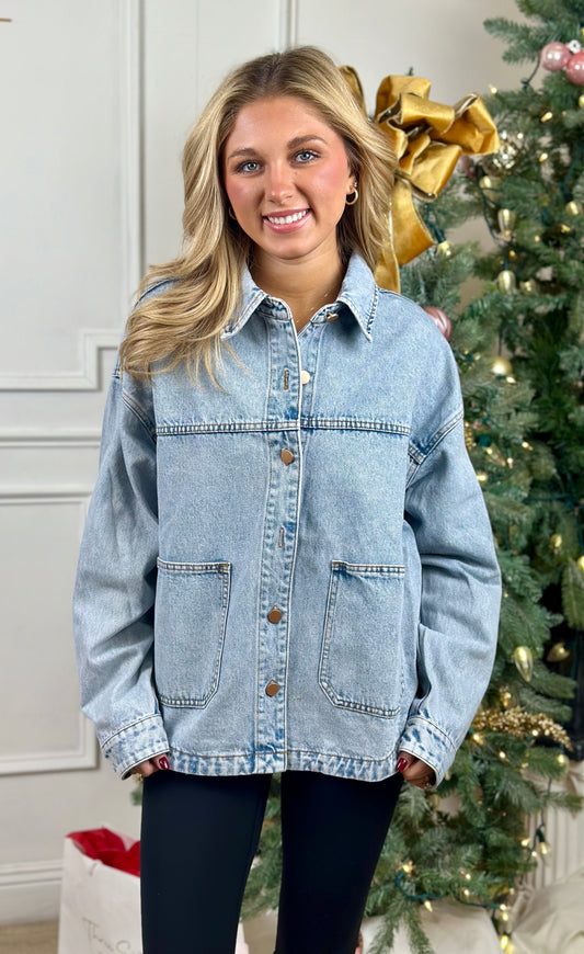 Washed Denim Button Down Jacket