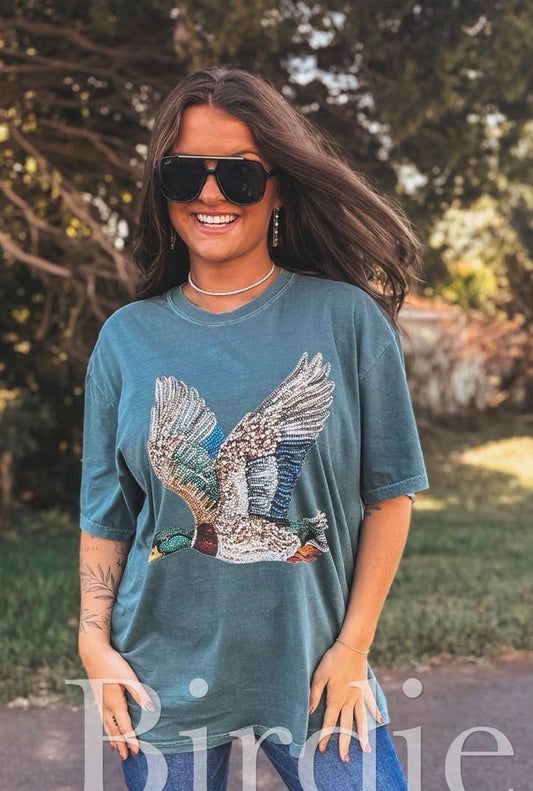 Faux Rhinestone Duck Graphic Tee