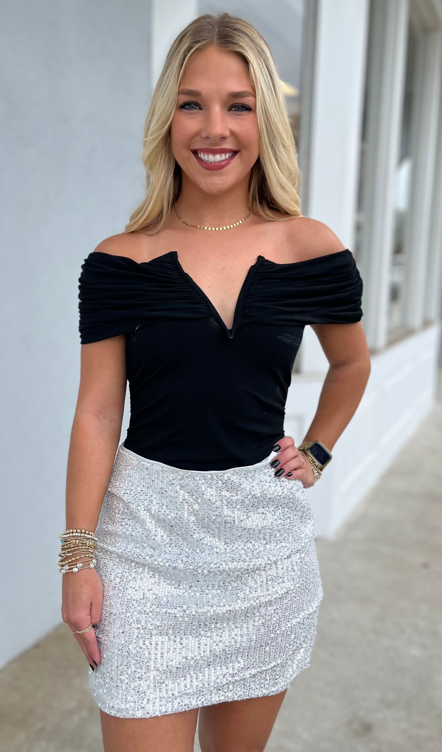 Black Off Shoulder Bodysuit
