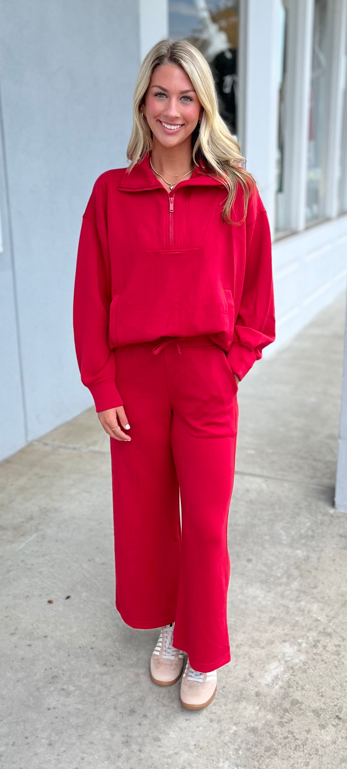 Quarter Zip Mock Neck Pullover, Red