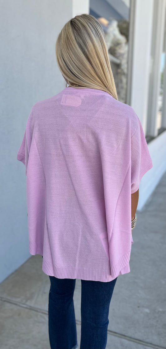 Half Sleeve Round Neck Boxy Top , Pink