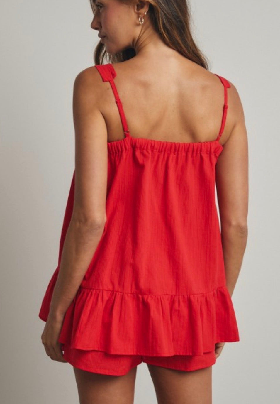 Red Cotton Cami Top & Shorts SET