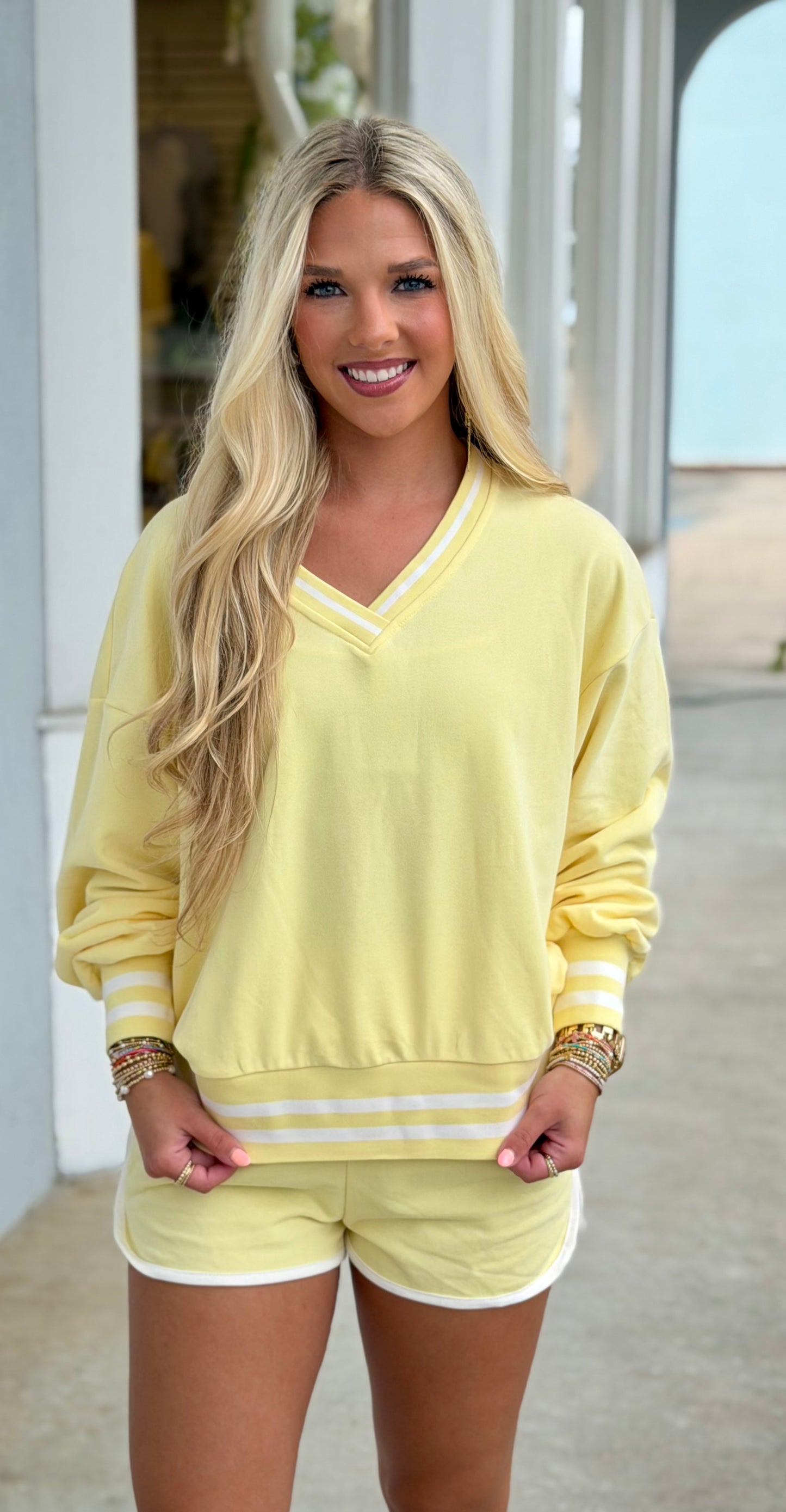 Striped Pullover and Short SET, Yellow