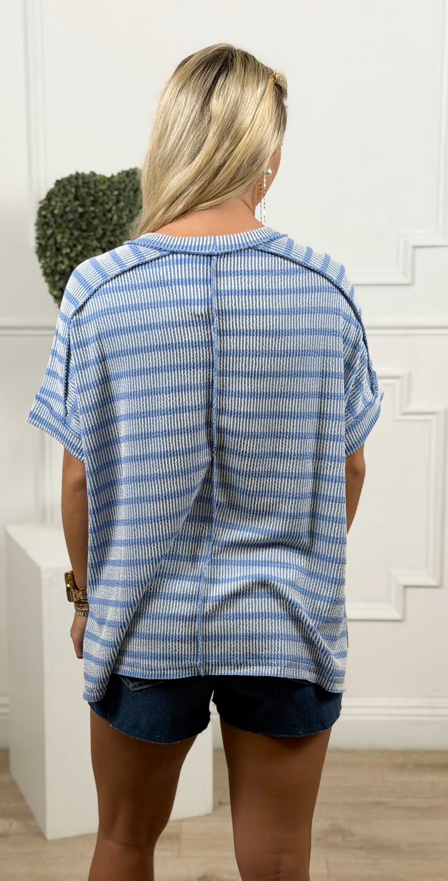 Raised Rib Striped Top, Cornflower Blue