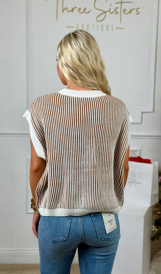 Two Tone Rib Texture Sleeveless Sweater Top
