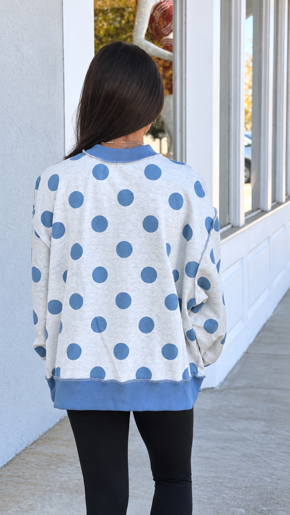 Reversible Polka Dot and Stripe Mock Neck Sweatshirt