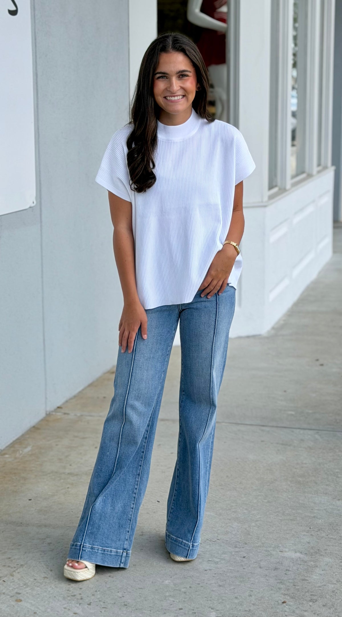 Viscose Mock Neck Boxy Sweater, Ivory