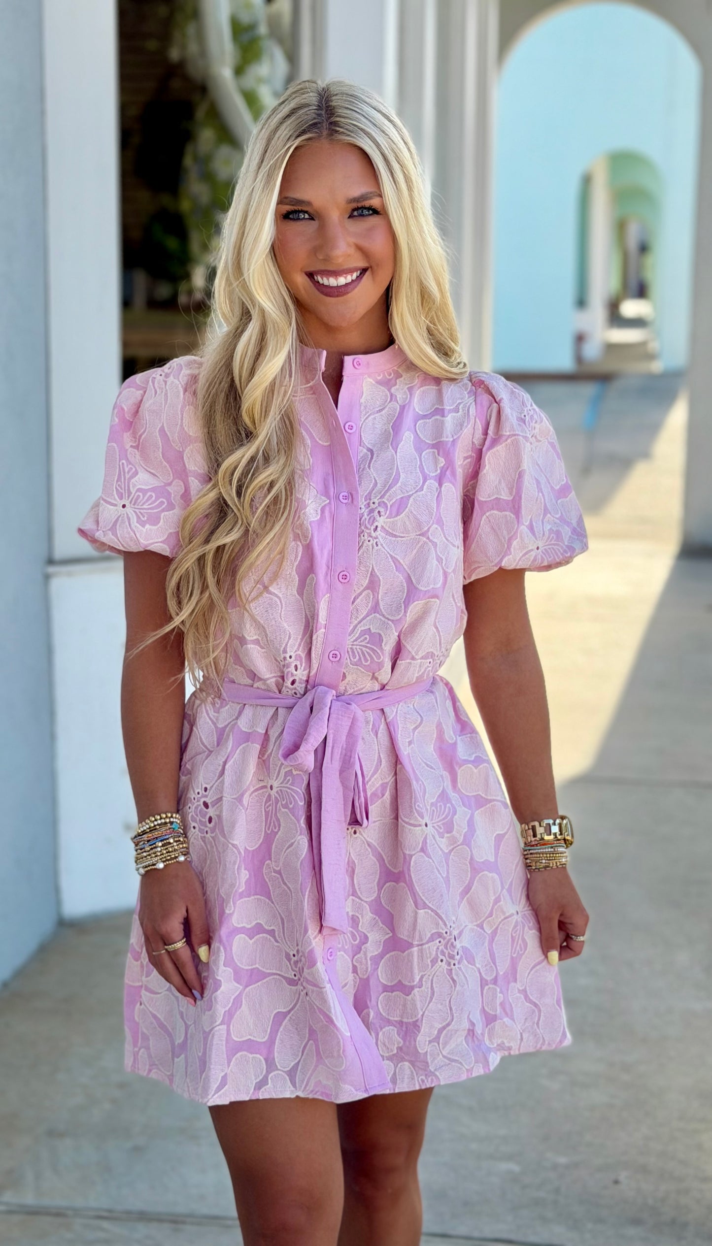 Floral Eyelet Button Mini Dress