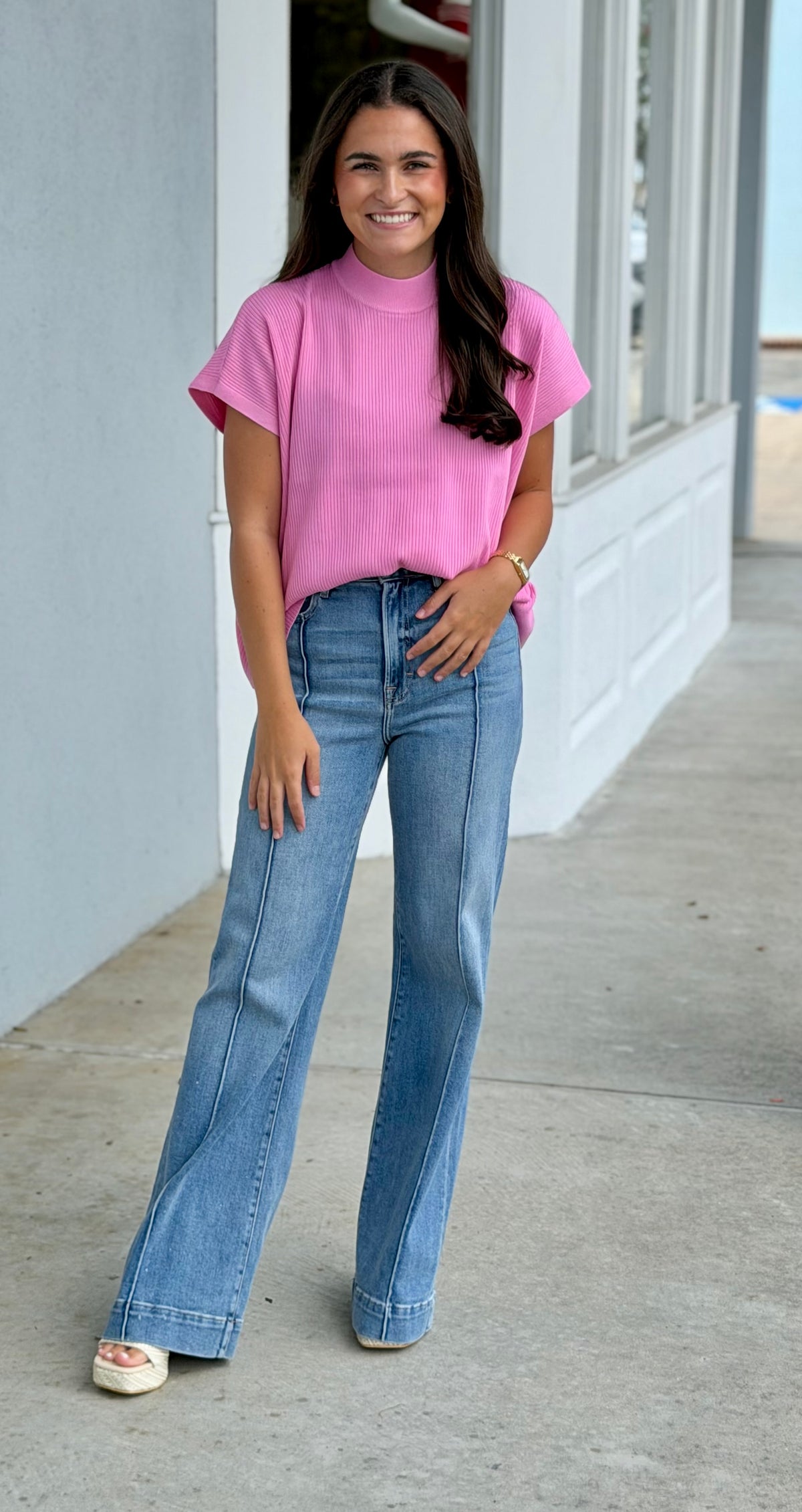 Viscose Mock Neck Boxy Sweater, Candy Pink