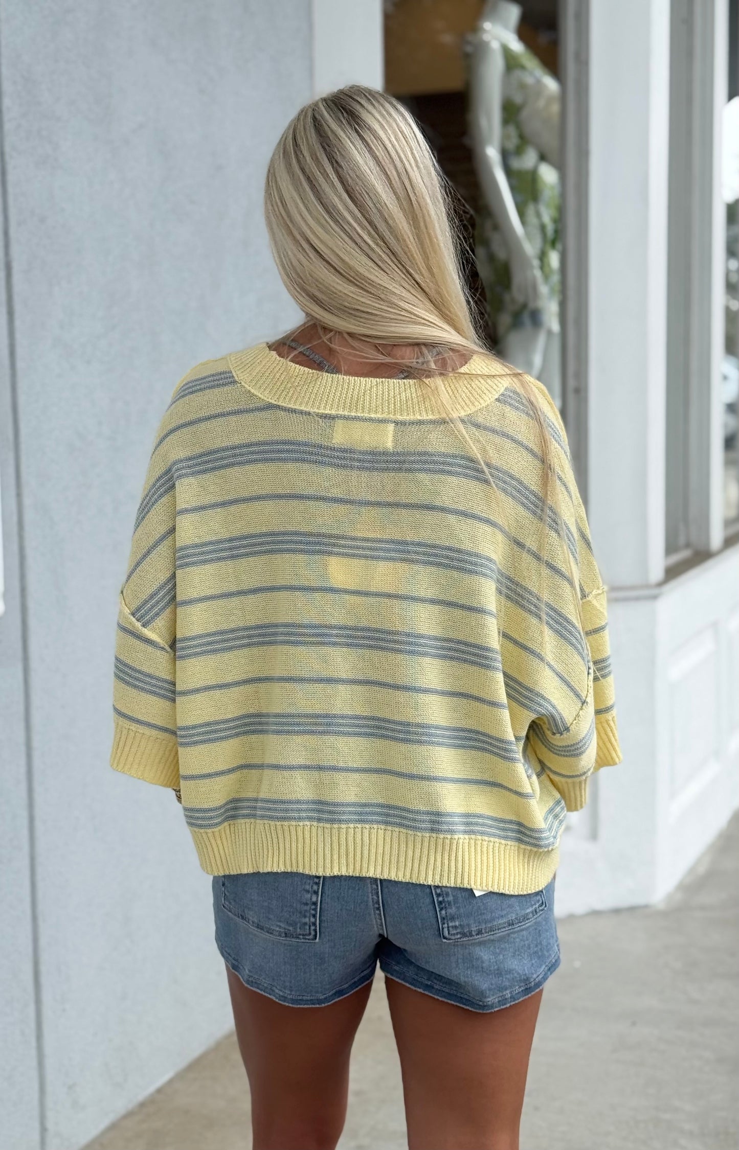 Lemon Drop/Blue Boxy Stripe Sweater