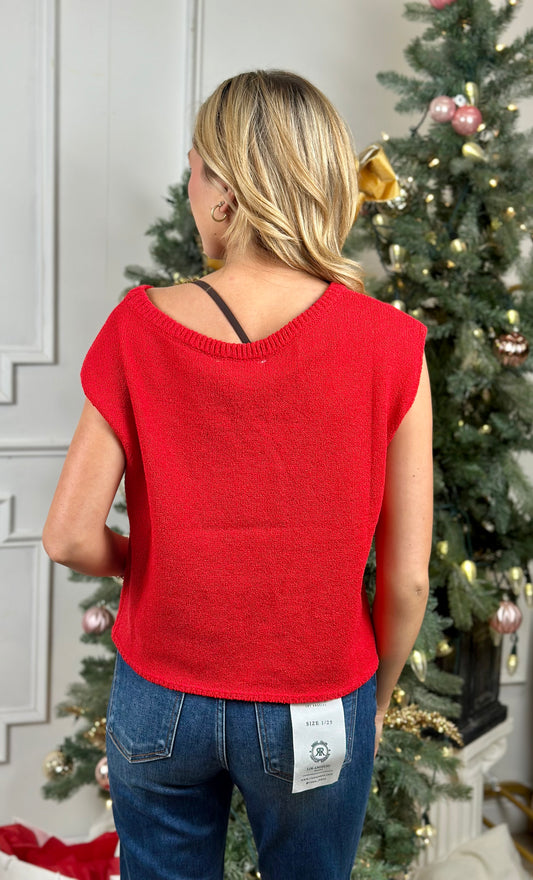 Asymmetry Shoulder Sweater Top , Red
