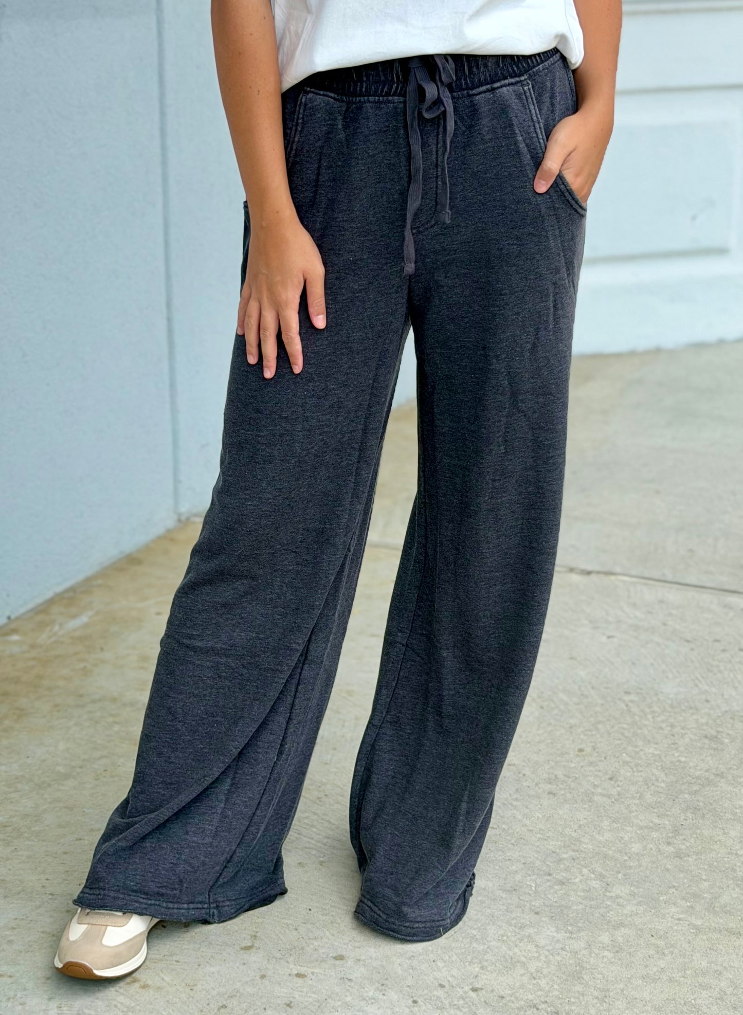 Terry Wide Leg Sweatpant , Black
