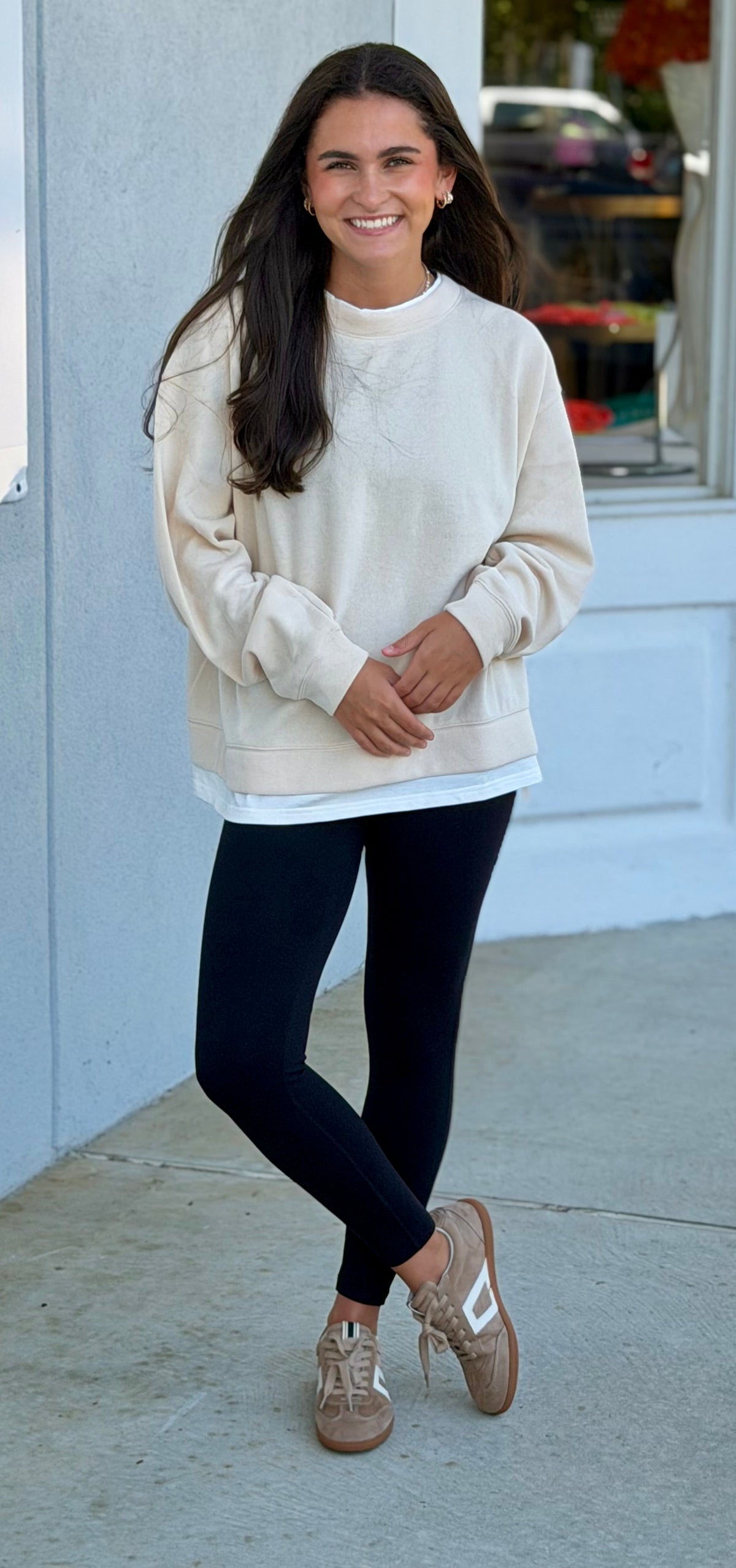 Cream Knit Cotton Crew Neck Sweatshirt