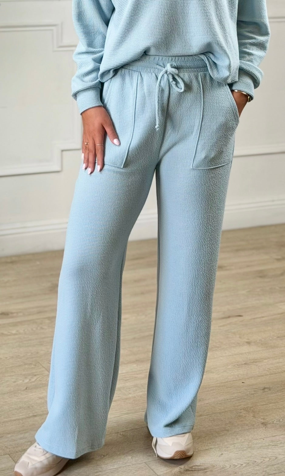 Blue Fog Knit Bottoms With Pockets