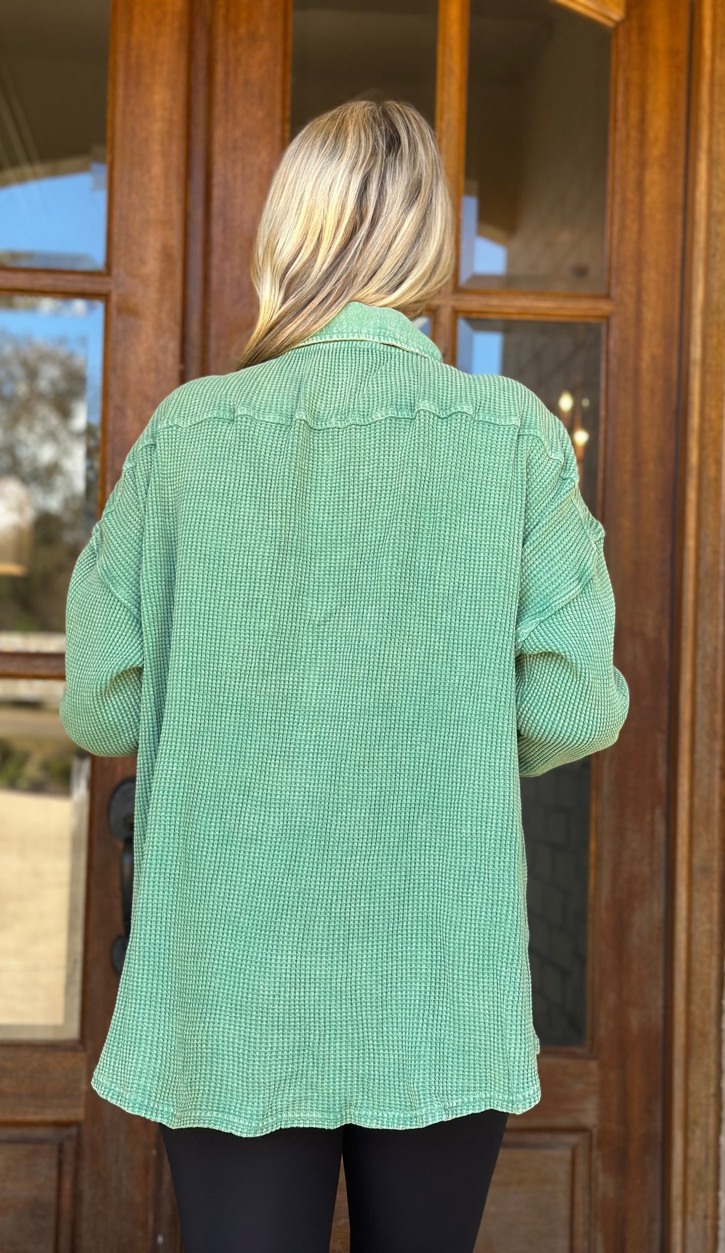 Mineral Washed Waffle Shacket, Sage