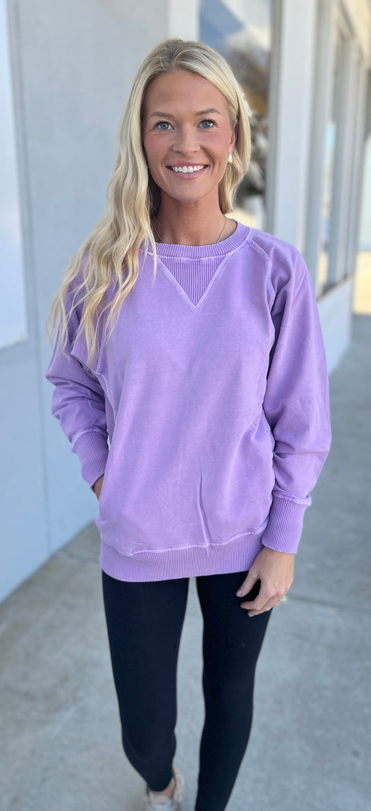 French Terry Pullover With Pockets, B Lavender