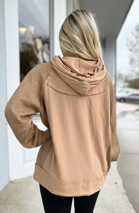 Camel Half Zip Hooded Sweatshirt