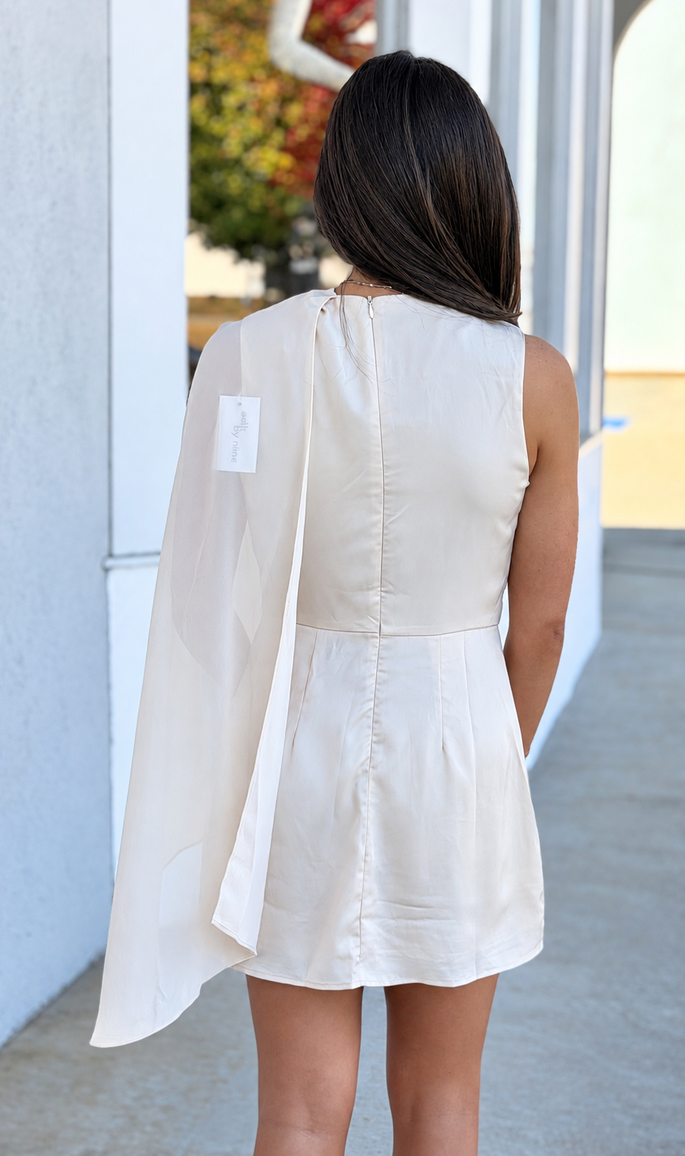 Champange Asymmetric Drape Mini Dress