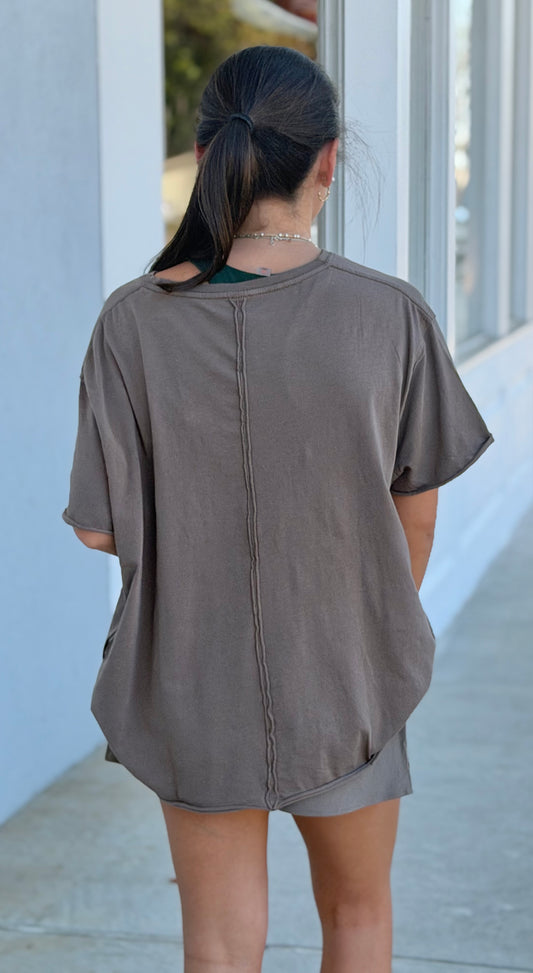 Pima Cotton Center-Seam Oversized Tee, Truffle