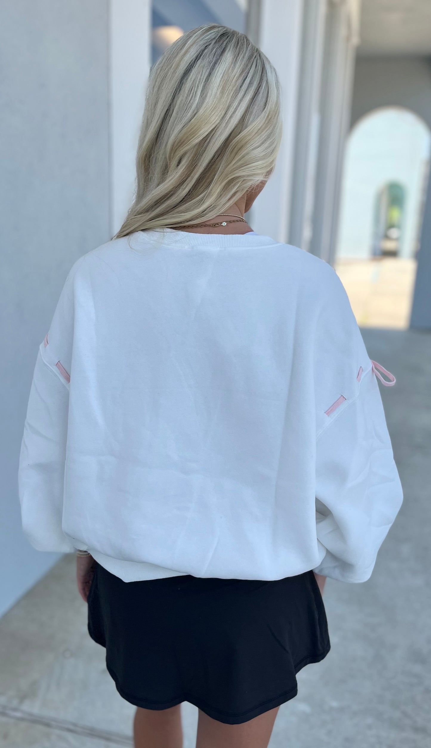 White/Pink Tie-Detail Sweatshirt