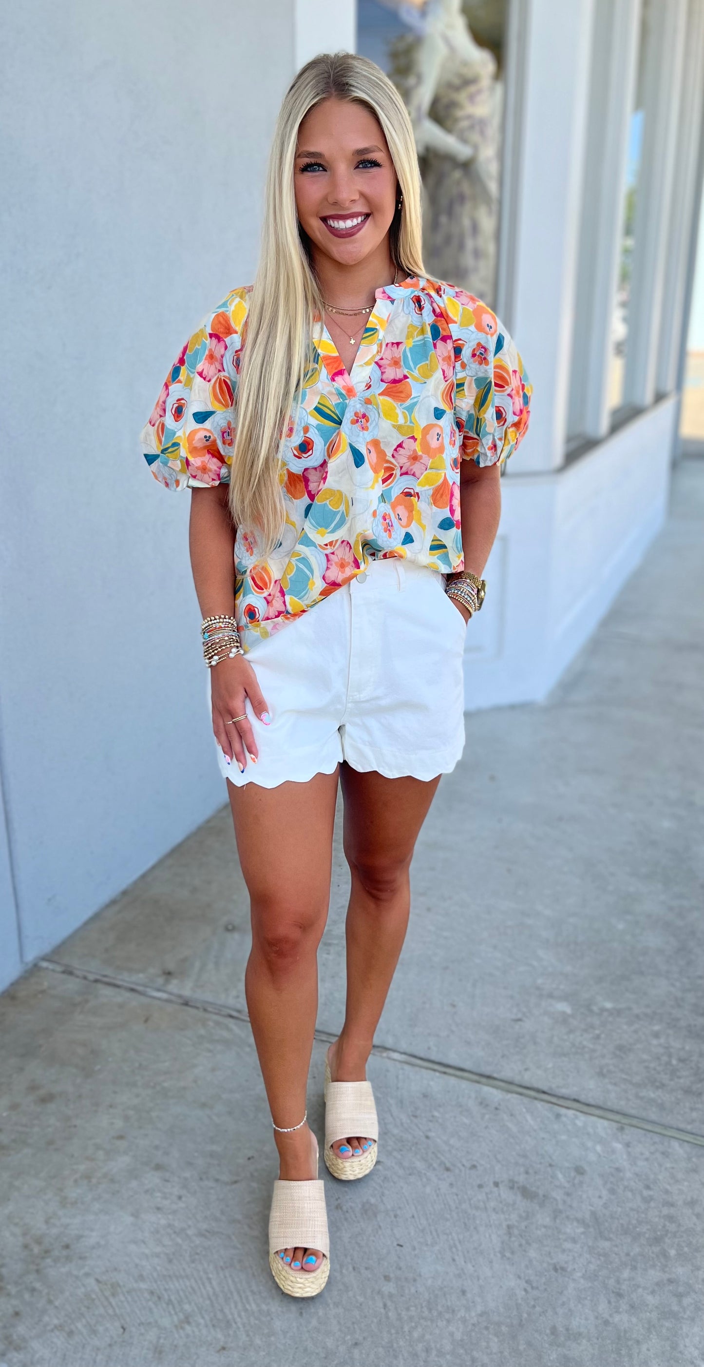 Floral Print Balloon Sleeve Top