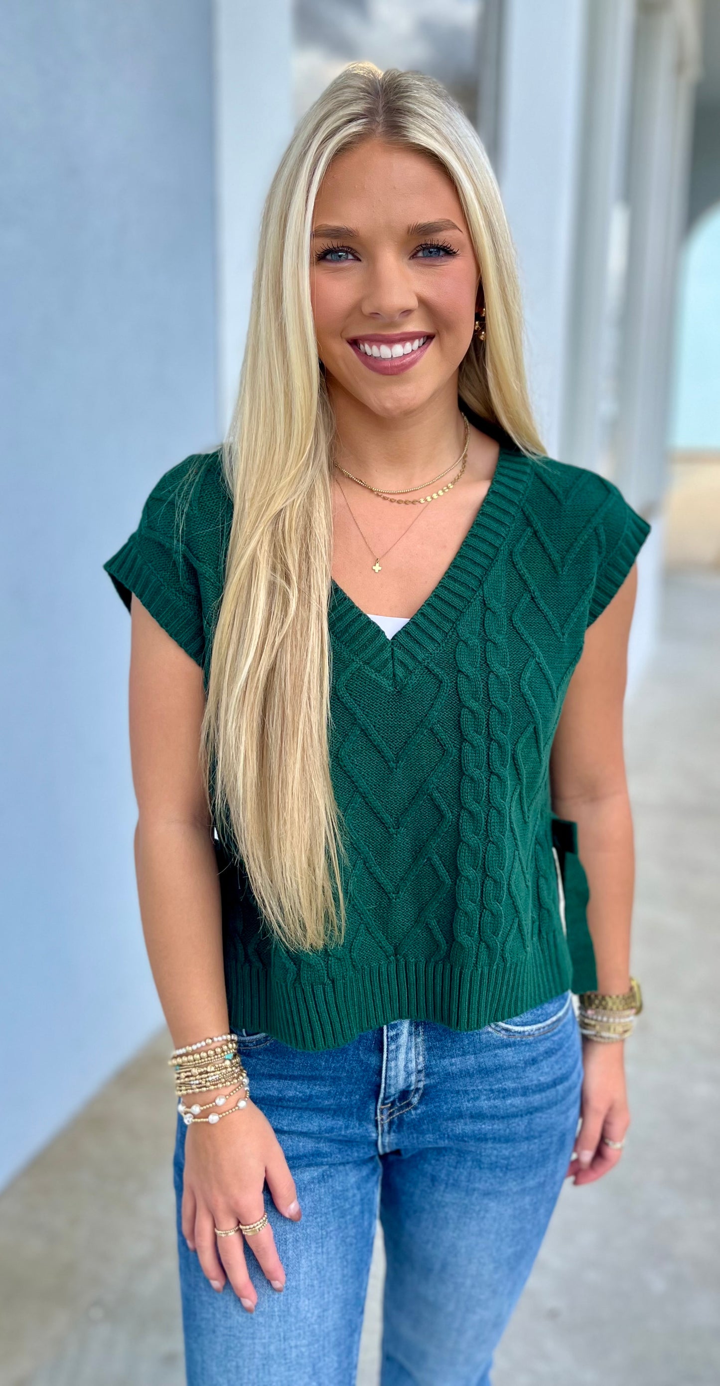 Green Side Tie Sweater Vest