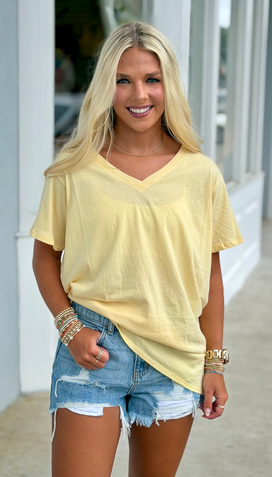 Boyfriend Basic V Neck Tee, Butter Yellow