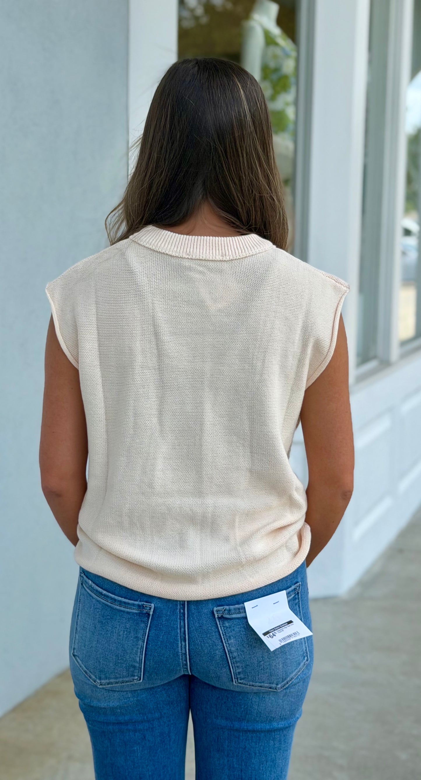 Cream Beige Center Seam Sleeveless Sweater