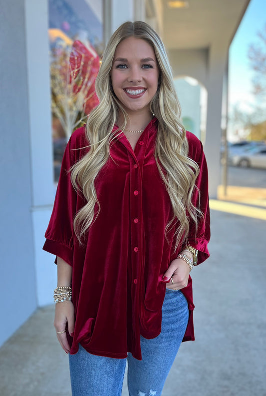 Red Velvet Button Down