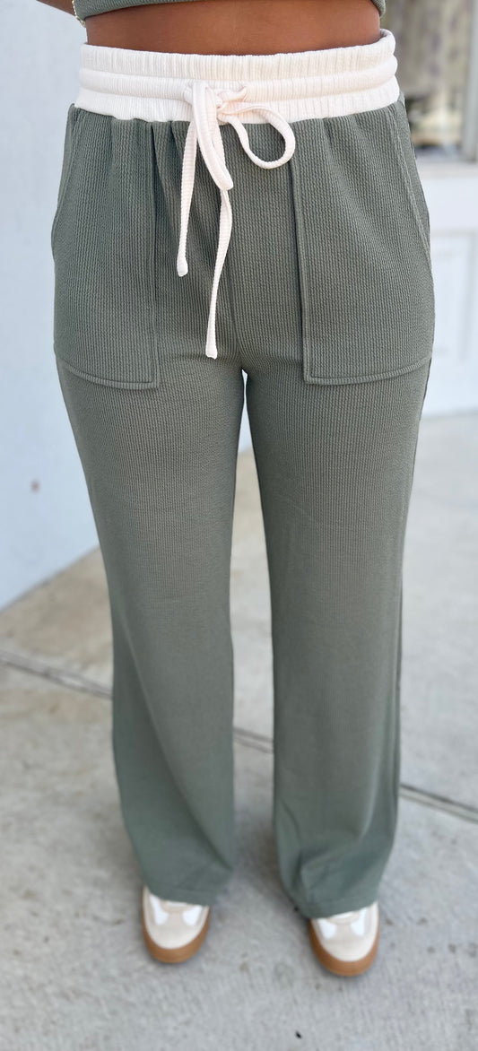 Herb Contrast Straight Leg Pants