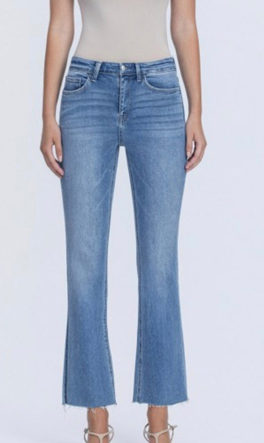 High Rise Clean Cut Raw Hem Crop Flare