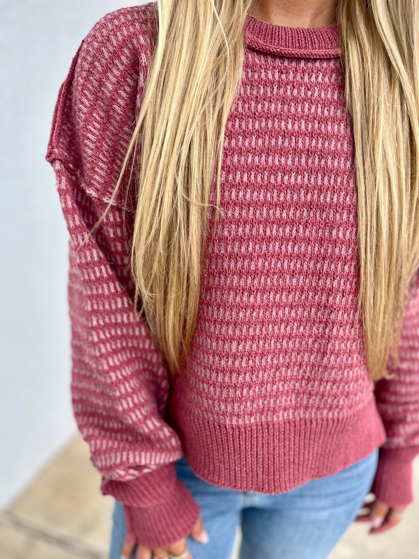 Mauve Two Tone Textured Sweater
