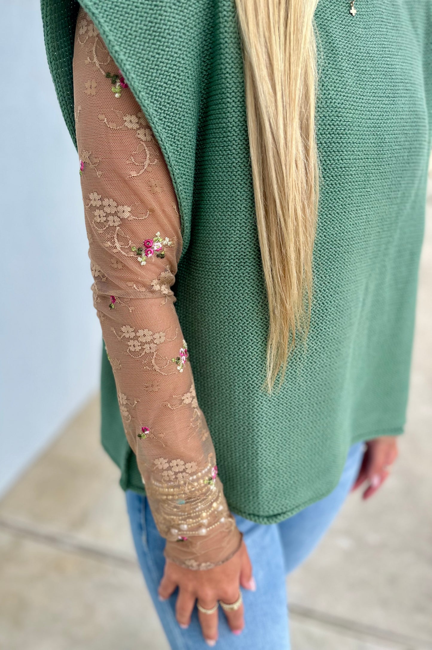 Green Exposed Seam Sweater Vest