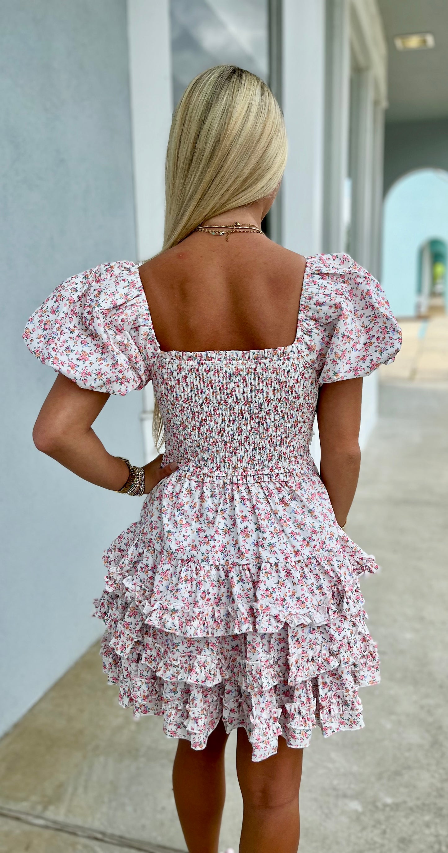 Floral Print Ruffle Tiered Mini Dress , Pink