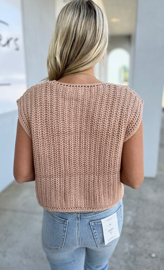 Gold Button Sleeveless Cardigan