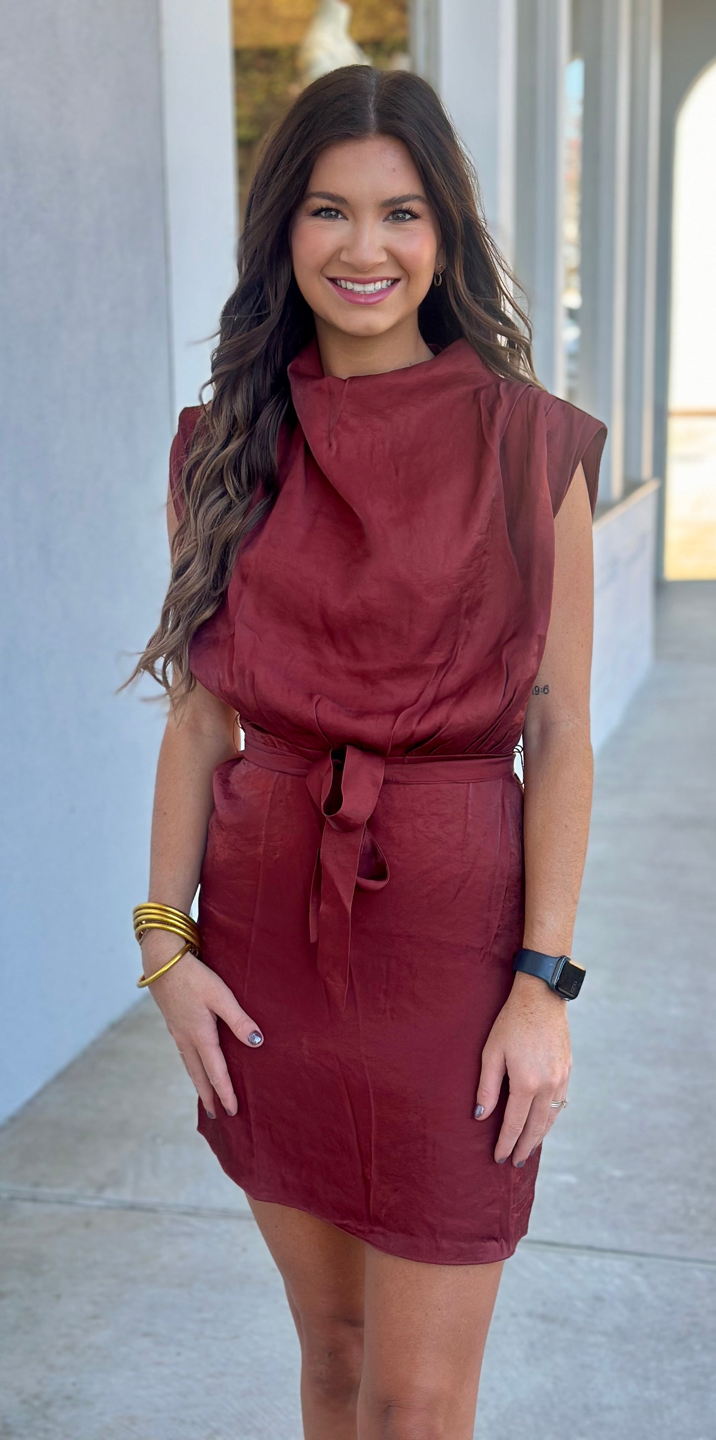 Rust Mock Neck Sleeveless Mini Dress